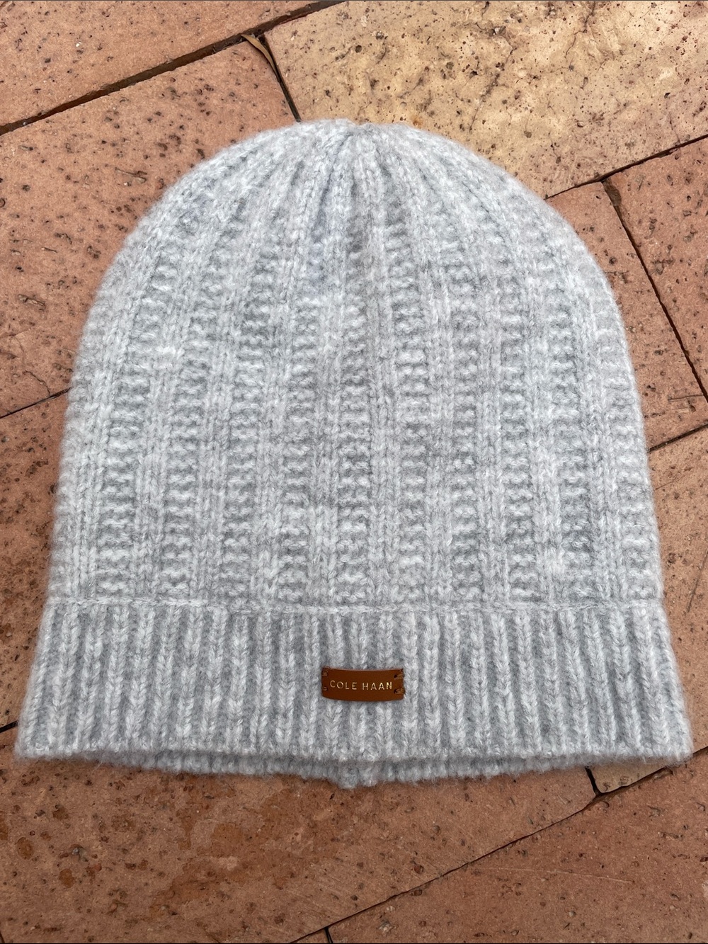 Cole Haan beanie hat winter rib knit minimal quiet luxury soft gray O/S